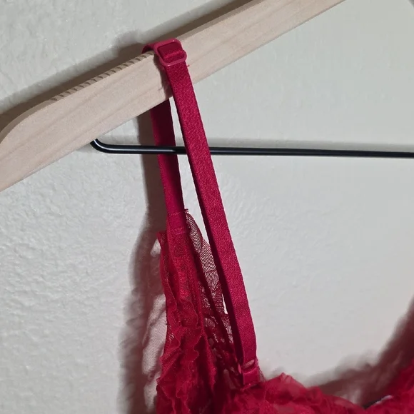 Frederick's of Hollywood Babydoll Sheer Ruffle Lace Chemise Lingerie Red Large - Picture 7 of 10